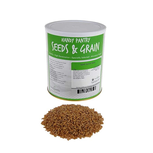 Handy Pantry Organic Spelt Seeds – Whole Grain for Bread, Juicing, Emergency Pantry, Grass Growing – 5 lb Sealed Can – Natural, Raw, Long-Term Storage