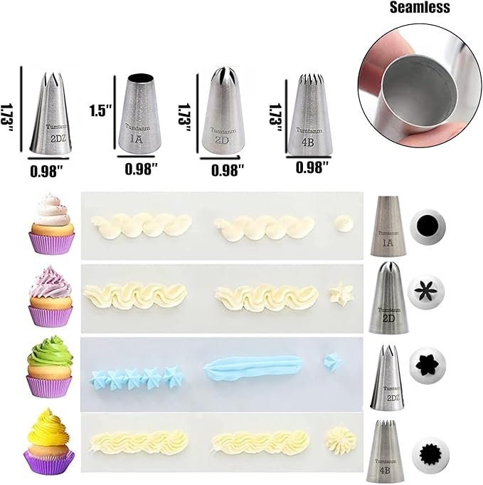 Large Cake Decorating Piping Tips, 4 Pack Stainless Steel Piping Nozzle Cake Decorating Pastry Tips Tool for Baking