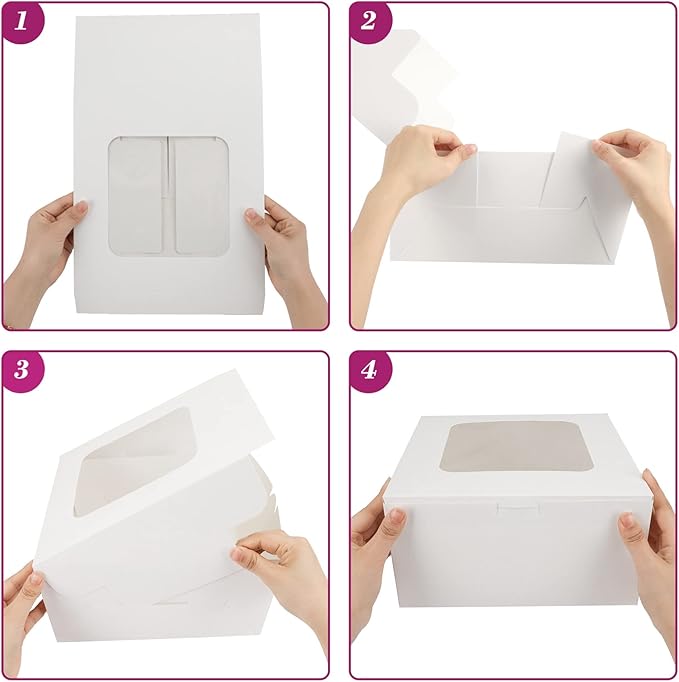 Moretoes 32pcs Cake Boxes, 10x10x5 Inch Cake Containers With Window, Bakery Boxes Pastry Container Cajas Para Pasteles for Valentine's Day, Mother's Day, Cookie, Cupcakes, Pies