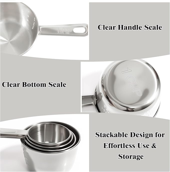 13pcs Stainless Steel Measuring Cups and Spoons Set, 8 Double-Sided Magnetic Measuring Spoons Set & 4 Metal Measuring Cups & 1 Leveler for Kitchen Dry & Liquid Cooking Baking