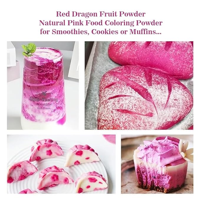 Fraunitsh Dragon Fruit Powder 3.52oz | Freeze Dried Pink Pitaya Powder | No Sugar & No Additives | Pure Red Pitaya Dragon Fruit Powder Food Coloring for Smoothie, Baking, Drinks & Vibrant Recipes