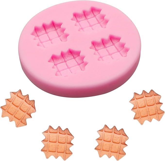 Biscuit Silicone Mold Chocolate Silicone Molds 4 Pcs, Waffle Cookies Fondant Mold for Cake Decoration Candy Cupcake Topper Cake Polymer Clay Crafts Epoxy Resin