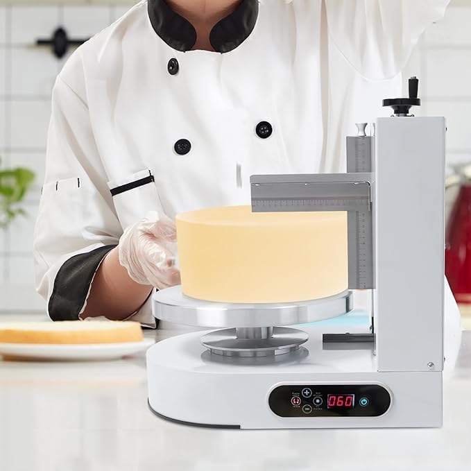 200W Automatic Cake Decorating Machine, 4-12 inch Birthday Cake Cream Spreading Machine Cream Smooth Coating Decoration Adjustable Speed w/LCD Display for Cake Shops, Dessert Shops (White)