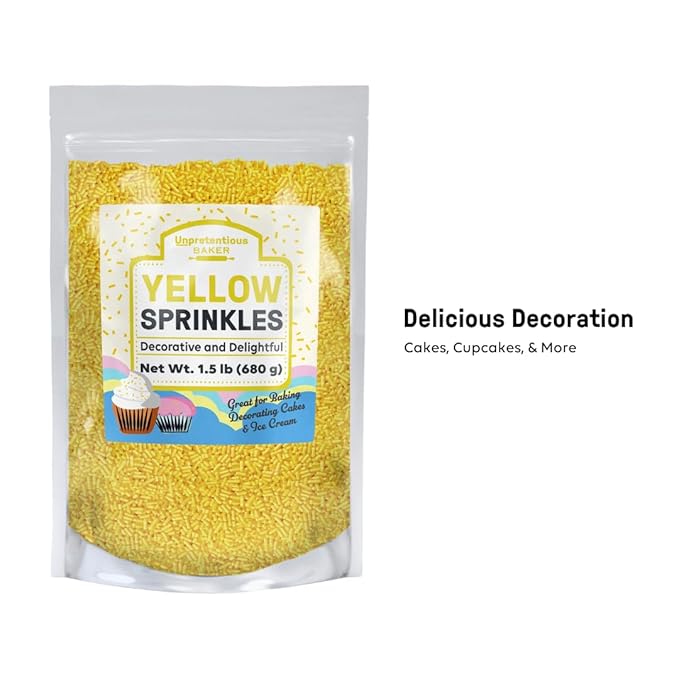 Unpretentious Yellow Sprinkles (1.5 lb) Bright & Colorful Jimmies, Decorative & Fun Topping for Baking