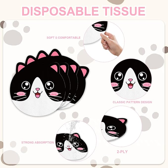 Egami 40pcs Cat birthday Party Decoration,include 20 dessert plate, 20 Napkin,Used for kitten birthday Party Supplies