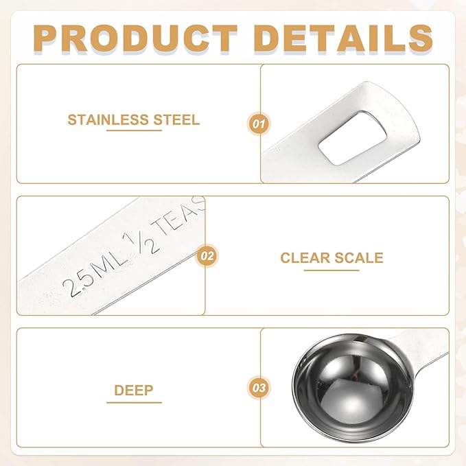 PATIKIL 2pcs 2.5ml Tablespoon Measuring Spoon, 1/2 Tbsp Measuring Spoon Stainless Steel Individual Measure Scooper Only for Ground Coffee Loose Tea Powder