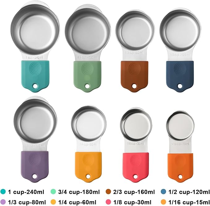 Magnetic Measuring Cups Set of 8 Stainless Steel Magnetic Measuring Cup Heavy Duty Measuring Cups for Dry and Liquid Ingredients
