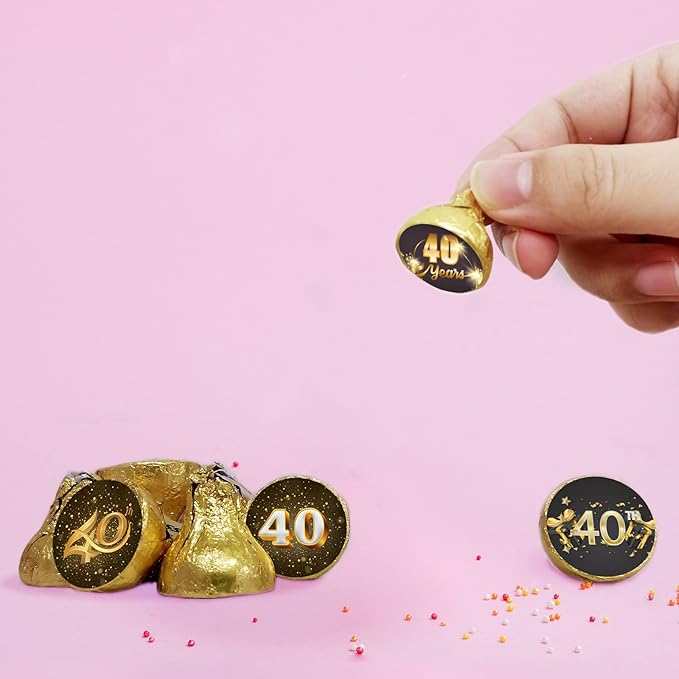 40th Birthday Round Candy Sticker - Cheers 40, Happy 40th Birthday, Anniversary Party Favors Sticker Labels Fit Chocolate Candy （ 160 Pieces）