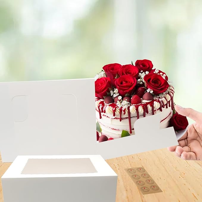itechpanda 8 Pack Cake Boxes 10x10x8 Inches Tall Cake Box with Boards White Bakery Boxes with Window Disposable Containers with Lids for Baking Cake Donuts Cheesecake Wedding Birthday Party
