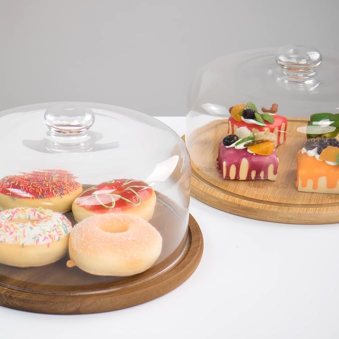 10.2''Glass Dessert Dome with Base, 11.8"Decorative Cake Tray with Glass Dome Cover, Cake Fruit Display Server Tray for Kitchen, Birthday, Weddings, Appetizer Dessert & Cheese Serving Platter