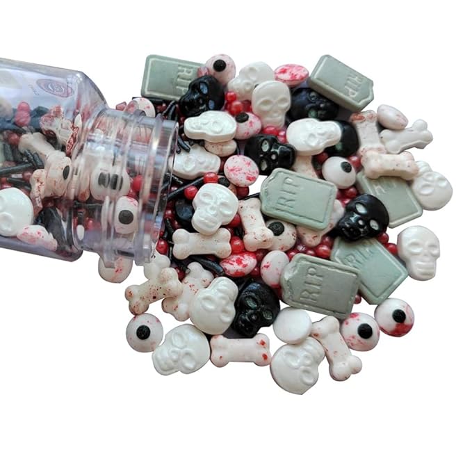 1 Bottle Candy Eyeballs Bloody Red Eyes Dog Bones Cake Cupcake Toppers Cookie Decorations Edible Dessert Sprinkles Mix for Halloween Cake Cupcakes Decoration