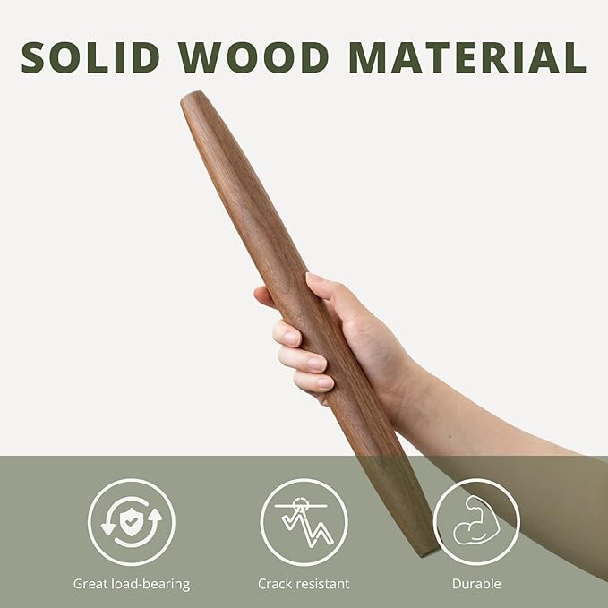 Muso Wood Decorative French Rolling Pins for Baking,Wooden Rolling Pin,Pastry Pizza Dough Roller (Walnut 15-3/4 Inch)