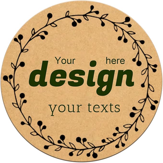 Custom Lables Round Kraft Paper Stickers, Decorative Labels with Floral Wreath Personalized with Texts, Logo, Thank You Labels for Business 100 Pack (Style 13)