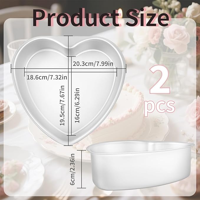 8 x 2.5 Inch Aluminum Heart Shaped Cake Pan Heart Cake Tin Nonstick Cheesecake Cake Pan for Valentine's Day Wedding Anniversary Party 2 Pcs