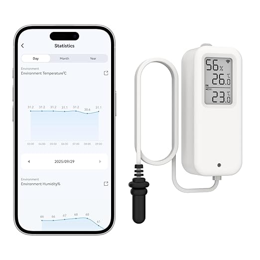 Daytech Freezer Thermometer with Room Thermometer and Freezer Alarm 2in1 WiFi Temperature Sensor with App and Email Alerts for Fridge Fish Tank Pet Cage Wine Cellar Greenhouse 1 Pack (No Hub Required)