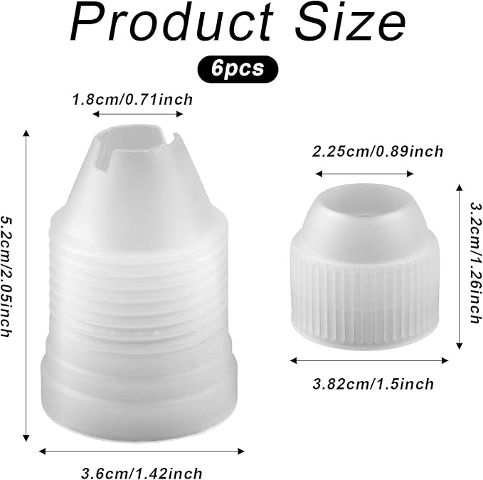 6 Pieces Plastic Couplers of Large Size, Standard Couplers Base Diameter 1.42" Height 2.05" Easy Switching, for Piping Tip White Pastry Bag Coupler for Cake Decorating Icing Nozzles