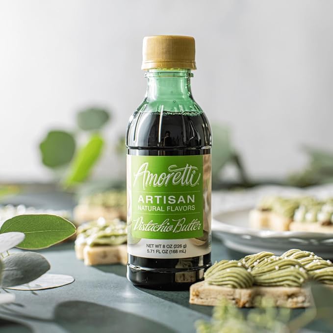 Amoretti - Natural Pistachio Butter Artisan Flavor Paste, 8 oz, Perfect For Ice Cream, Beverages, Cakes, and more, Preservative Free, Vegan, Gluten Free, No Artificial Sweeteners, Highly Concentrated