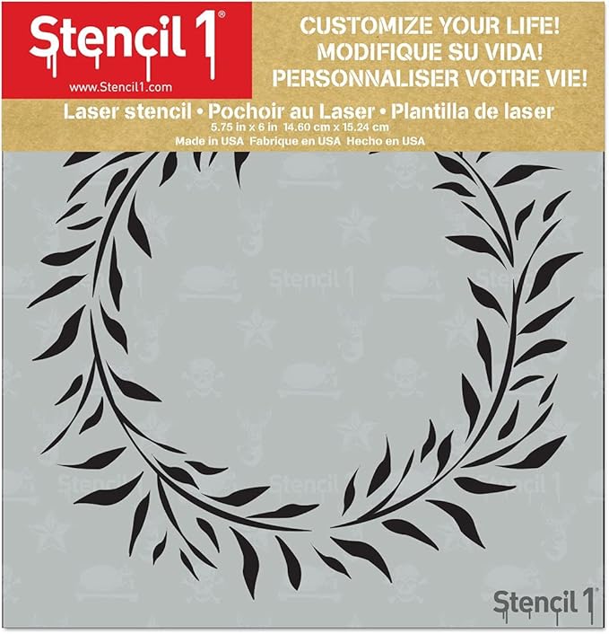 Stencil1 Eucalyptus Wreath Stencil – Reusable Winter Template for DIY Crafts, Holiday Decor, Painting on Wood, Fabric, Cards & More - 5.75" x 6"