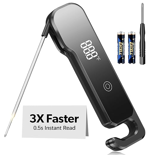 Meat Thermometer Digital with Backlight Large Display, IP67 Waterproof Instant Read Food Thermometer for Cooking, Candy, Kitchen, BBQ, Essential Kitchen Accessories with Compact Foldable Design