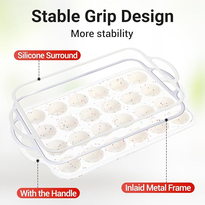 FUNBAKY Silicone Mini Muffin Pan, Metal Reinforced Frame 24 Cups Nonstick Mini Cupcake Pans with Handles Easy to Move for Baking Muffin, Cupcake, Egg Bites Oven Safe, 2 Pack Confetti