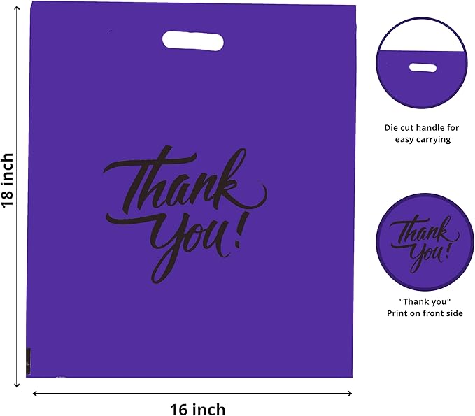 Infinite Pack Thank You Merchandise Bags, Die Cut Handles, Retail Shopping Bags for Boutique - Choose Color & Size