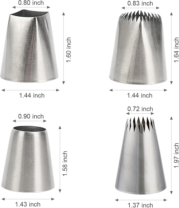 Large Piping Nozzles, 4Pcs #9FT #F02#F06#R22L Stainless Steel Seamless Icing Piping Nozzle Tip Set for Cupcakes and Baking