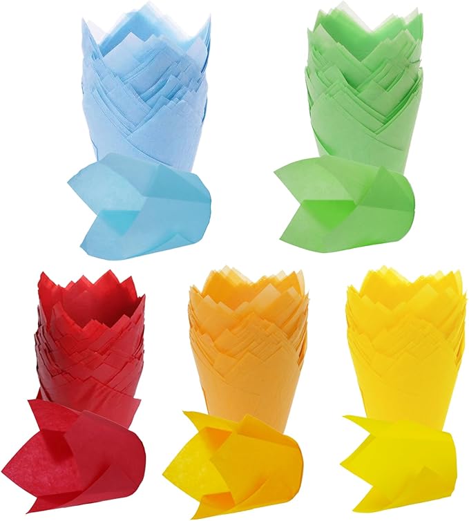 150pcs Tulip Cupcake Liners - Muffin Paper Baking Cups, Greaseproof Wrapper Holders for Birthday, Wedding, Party, Baby Showers, Catering, Restaurants