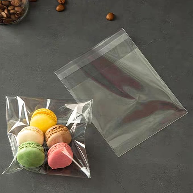 SUREHOME Cookie Bags with Seal 4x4 In Clear Self Sealing Cellophane Bags 100 Pcs Small Sealable Treat Bags Self Adhesive Cookie Packaging Individual Candy Gift Giving Wrappers