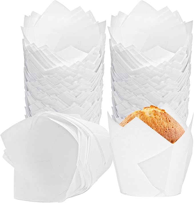 200Pcs Tulip Cupcake Liners Muffin Baking Liners Holders Premium Baking Cups Cupcake Wrappers Christmas Cupcake Lliners for Weddings, Birthdays, Anniversaries, and Special Occasions（White）