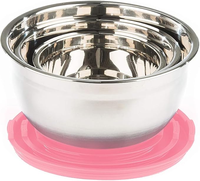Stainless Steel Mixing Bowls with Lids and Non Slip Bases (Set of 5, Pink)