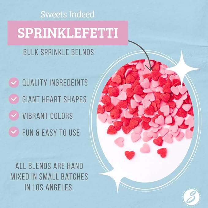 Sweets Indeed Red & Pink Heart Sprinkles – 3.1 oz Jar | Heart Sprinkles for Cookies, Cupcakes & Cakes | Edible Heart Decorations for Holiday & Everyday Baking