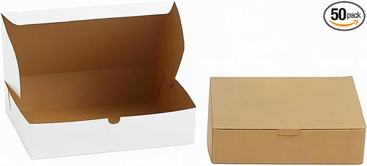 Reversible Bakery Boxes 19 x 14 x 5 in, No Window Lock Corner Sheet Cake and Catering Boxes with Front Tuck Lock & Side Clips, Kraft or White Exterior, Microwavable, 50 Pack
