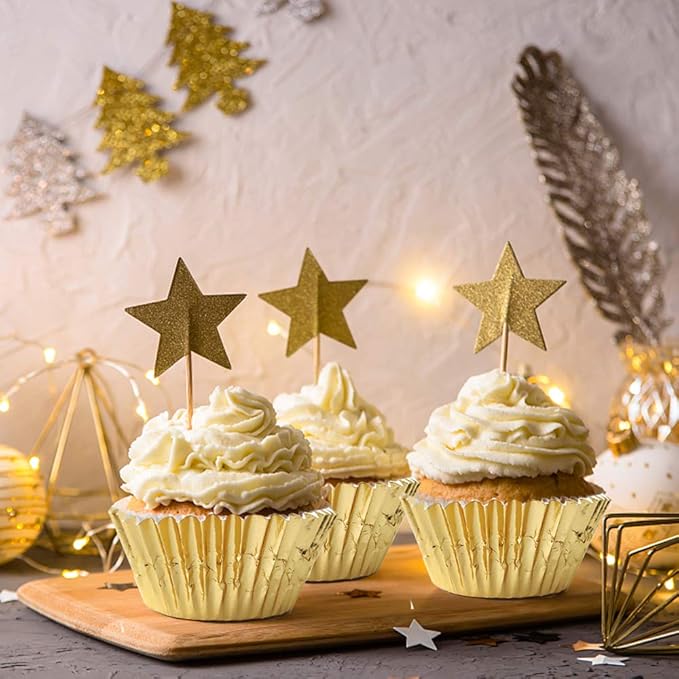 Gold Cupcake Liners,GOLF Standard Size Gold Foil Cupcake Liners Wrappers Metallic Baking Cups,Muffin Paper Cases, 100 Pack