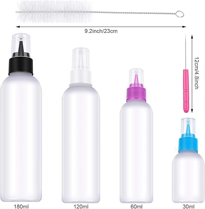 Patelai 12 pcs Cookie Icing Bottles Writer Set Include Cake Decorating Squeeze Bottles and Sugar Stir Needles, 1 Piece Brush for Cleaning Ice Cream Decoration, 4 Sizes