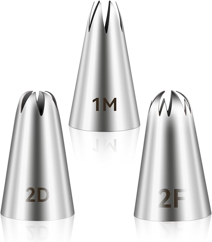 3pcs 1M 2D 2F Cake Piping Tips, Decorating Supplies, Nozzles for Buttercream, Icing, Birthday Cakes, Cupcakes - Baking Tools for DIY Art