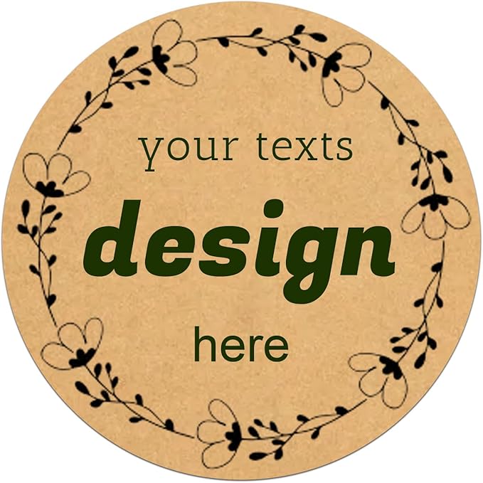 Custom Lables Round Kraft Paper Stickers, Decorative Labels with Floral Wreath Personalized with Texts, Logo, Thank You Labels for Business 100 Pack (Style 20)