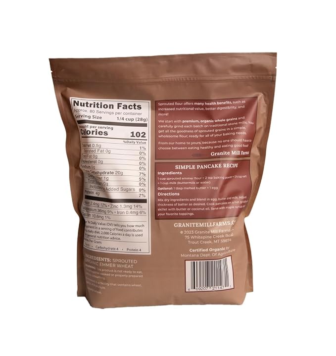 Granite Mill Farms Stone Ground Sprouted Organic Emmer Flour, 5 lb