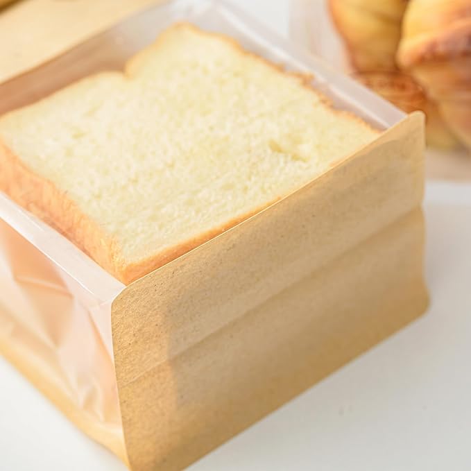 50 Pcs 6.3 Inch Brown Kraft Paper Bread Bags with Tin Tie, Small Homemade Bread Packing Bag, Thickened Storage Bagel Bag with Clear Window for Sourdough, Baked
