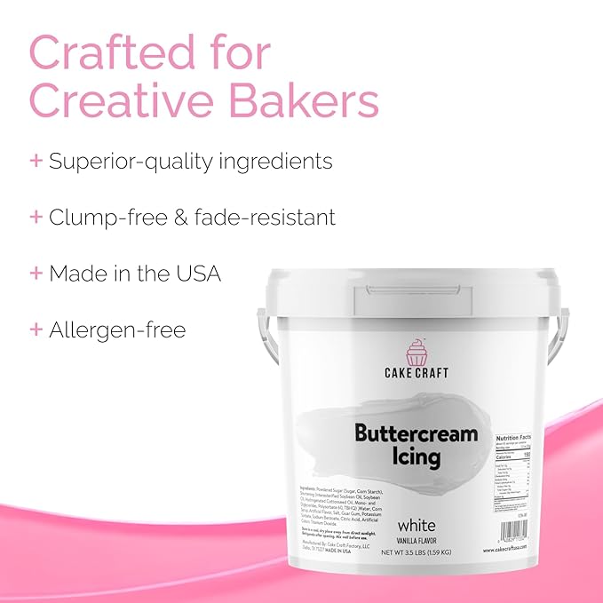 Cake Craft Buttercream Icing – 3.5 lb Tub | Ready-to-Use Frosting for Cakes, Cupcakes, Cookies & More | Super Smooth Texture | No Prep Required | Vanilla Flavor