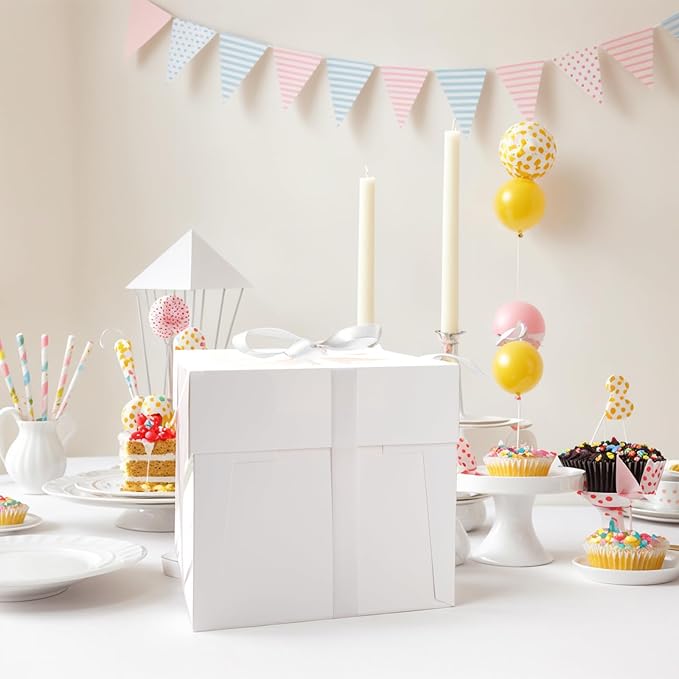 VGOODALL 2 Pack Cake Boxes, 10x10x8 Inches Cake Containers with Window, White Bakery Boxes with Lids for Birthday Party Wedding