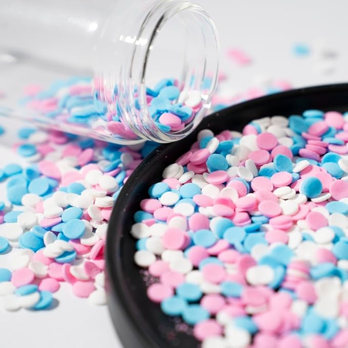 NIPEOR Christmas Rainbow Sprinkles Blue Pink White Confetti Sprinkles 3.53oz/100gEdible Sprinkle Topping Confetti Sprinkles, Round Cupcake Sprinkles for Cake Decorating, Candy Sprinkles and Ice Cream Toppings (Rainbow Confetti Blue Pink)