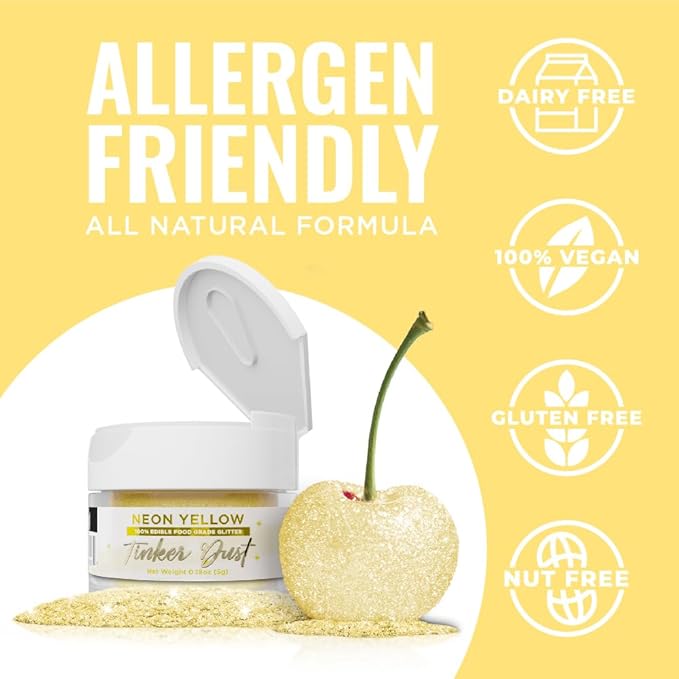 Bakell - Noen Yellow Tinker Dust (5g, 1x Jar) Edible Glitter for Food, Desserts, and Beverages!