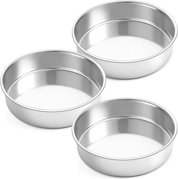3 Pcs Round Cake Pans, 8 inch Stainless Steel Baking Pans for Birthday,Wedding,Party, Mirror Finish & Dishwasher Safe