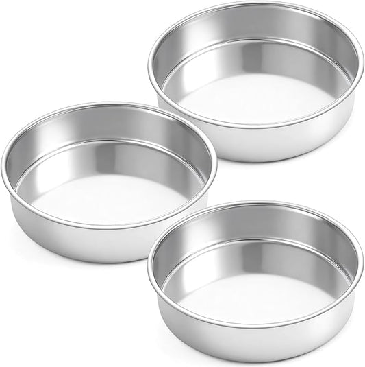 3 Pcs Round Cake Pans, 8 inch Stainless Steel Baking Pans for Birthday,Wedding,Party, Mirror Finish & Dishwasher Safe