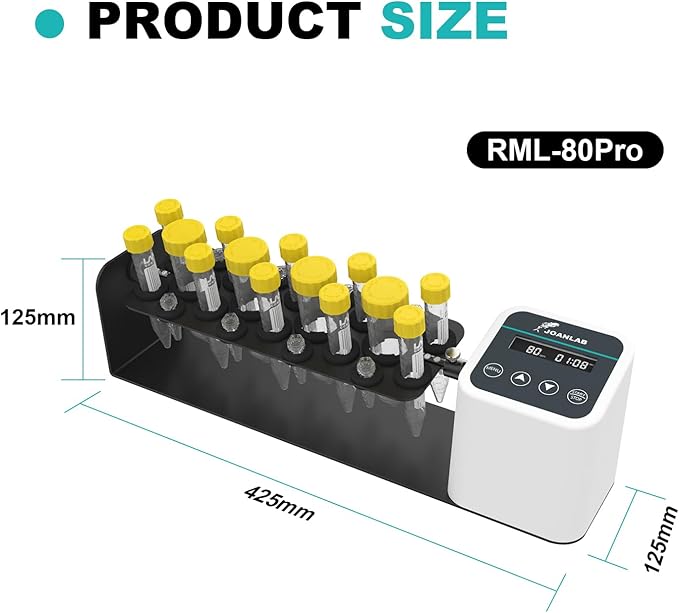 Digital Long Axis Rotating Mixer Shaker Lab Tube Roller Shaker Mixer 20-80RPM Timer and Continuous Mode for 2/5/10/15/50ml Tubes