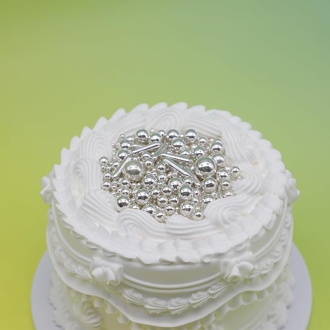 Sliver Sprinkles for Cake Decorating, 4.6Oz Silver Rod and Pearl Sprinkles Mix for Baking, Cupcake, Cookie, Ice Cream, Donuts and Cake Decorating