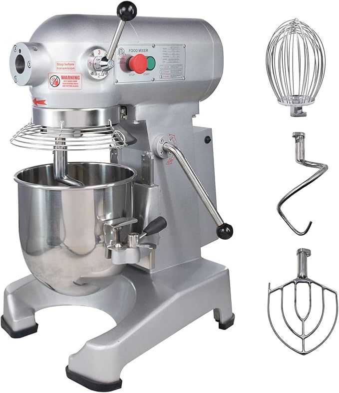 Hakka Commercial Food Mixer 4 Funtion, 20Qt Dough Mixer Machine with Stainless Steel Bowl 3 Speeds Adjustable Dough Hooks Whisk Beater Stand Mixer With Safety Guard, 1100W, 110V