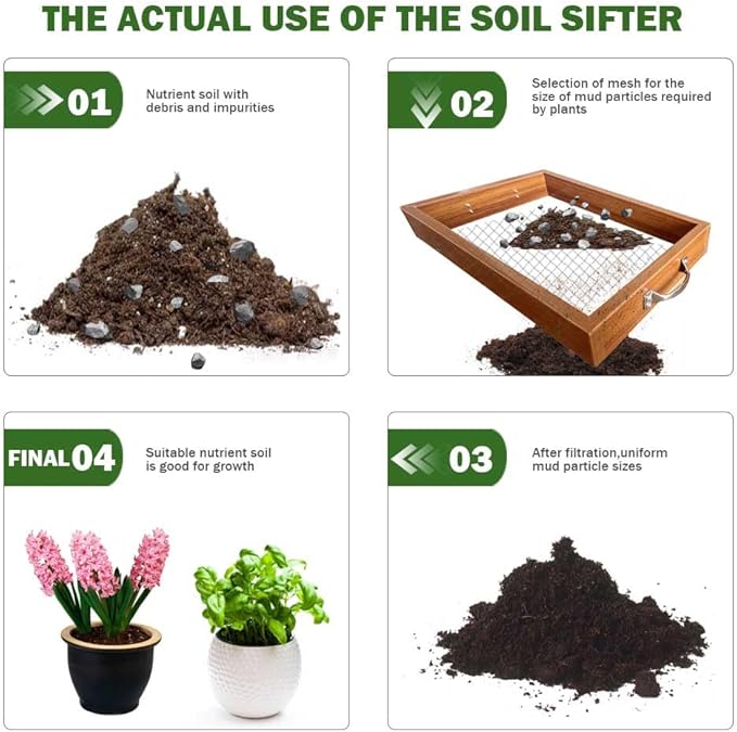 Large Soil Sifter with Handle, Garden Sifter for Compost, Sifting Soil, Screen, Loam Soil, Gravel, Leaves, Sand and Loam Soil, Fits Most Size Garden Yard Wheelbarrow Carts