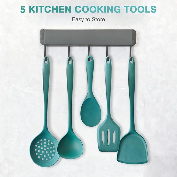 5-Piece Silicone Kitchen Utensil Set.Non-Stick & Heat Resistant Cooking Spatulas.Spoons & Turner-BPA Free.Dishwasher Safe for Baking and Frying