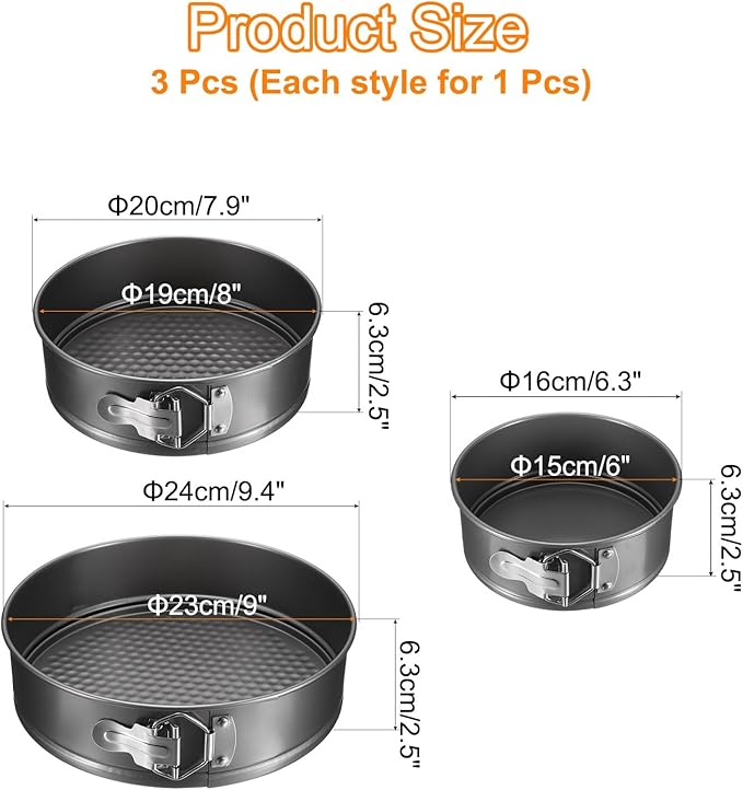 uxcell 6/8/9 Inch Springform Pan Nonstick Cake Pan with Removable Bottom Round Leakproof Cake Baking Pans Molds for Baking, Cheese Cakes, Pizza, Biscuits, Black
